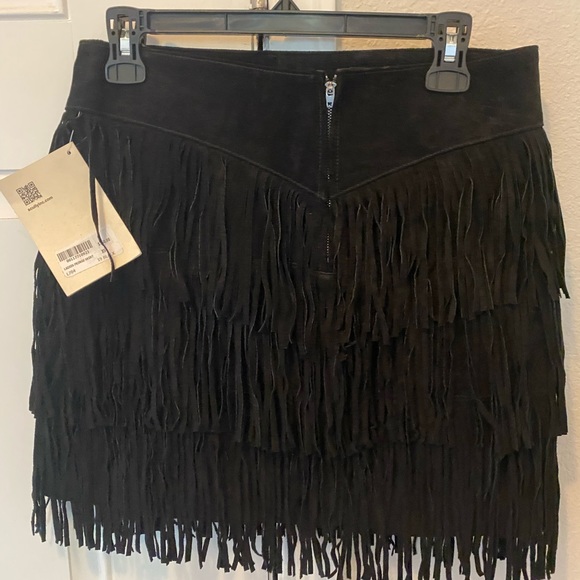 Scully Genuine Leather Black Fringe Skirt Size XS-S